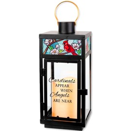 The Bridge Collection 12" 'Cardinals Appear When Angels are Near' Stained Glass Memorial Lantern - Memorial Lantern for Bereavement Gift