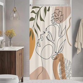 Uiiooazy Shower Curtain Abstract Face Shower Curtain Mid Century Woman Minimalist Shower Curtain Anti Mould Waterproof Polyester Fabric Washable Bathroom Curtain with 8 Hooks 120 W x 200 H cm