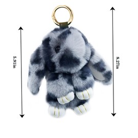Xsclpomddy Plush Rabbit Keyring Plush Bunny Pom Poms Bag Pendant Handbag Car Key Decoration, Dark Grey Leopard