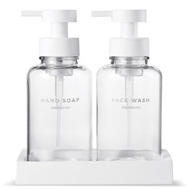 MaisoNovo Glass Foaming Soap Dispenser 14 Oz | Clear Glass White Pumps x 2 with Tray