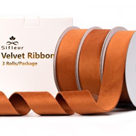 Sifleur Velvet Ribbon, Copper Brown Coffee 1 Inch x 15Yd Double Faced Velvet Ribbon for Wrapping, Christmas Tree Ornaments, Hair Bow, Craft, Vase Bouquet Wreaths Decor, Christmas Holiday, 3 Rolls