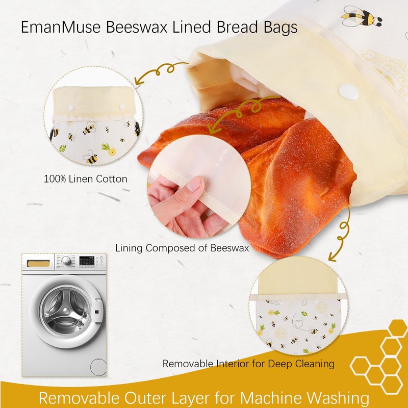 Removable Beeswax Bread Bags for Sourdough & Homemade Bread -