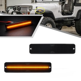 Mingrui test 2Pcs Amber LED Side Marker Light for J'eep Wrangler YJ 1987-1995 Indicatior Turn Signal Lights Replace OEM Side Marker Lamp Smoked Lens 56001424