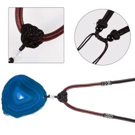 KYEYGWO Agate Pendant Necklace Reiki Amulet Healing Crystal Stone Pendant with Adjustable Nylon Cord 17.3 - 29.9 Inches, blue