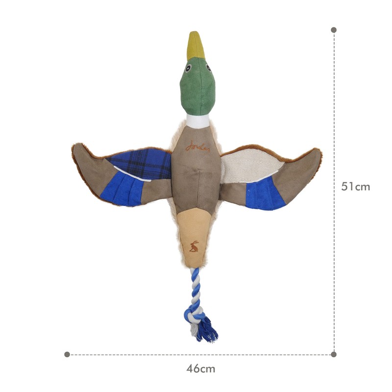 Rosewood Joules Plush Printed Blue Duck Dog Toy, With Rope