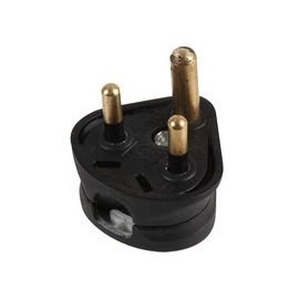 Mains Plug, Round PIN, 2A Black, Electrical Mains Plugs Standard Connectors, Qty X 1