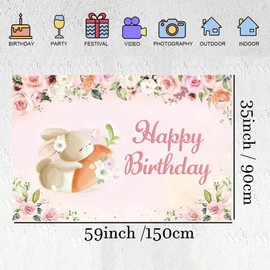 Birthday Decoration for Girls, Birthday Banner Rabbit Birthday Fabric Sign Poster, Happy Birthday Background Banner Girls 1st 2nd 3rd 4th 5th Birthday Party Decoration, Pink