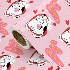 WRAPAHOLIC Funny Valentines Day Wrapping Paper Roll - Mini Roll - 17 Inch x 16.5 Feet - Adorable Cat Couple and Be Meow Valentine Design Perfect for Party, Celebration