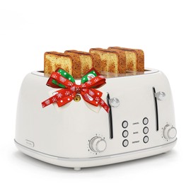 Toaster 4 Slice, Retro Stainless with 6 Bread Shade Settings,1.5''Wide Slots Toaster with Cancel/Defrost/Reheat Functions,Dual Independent Control Panel, Removal Crumb Tray (White)