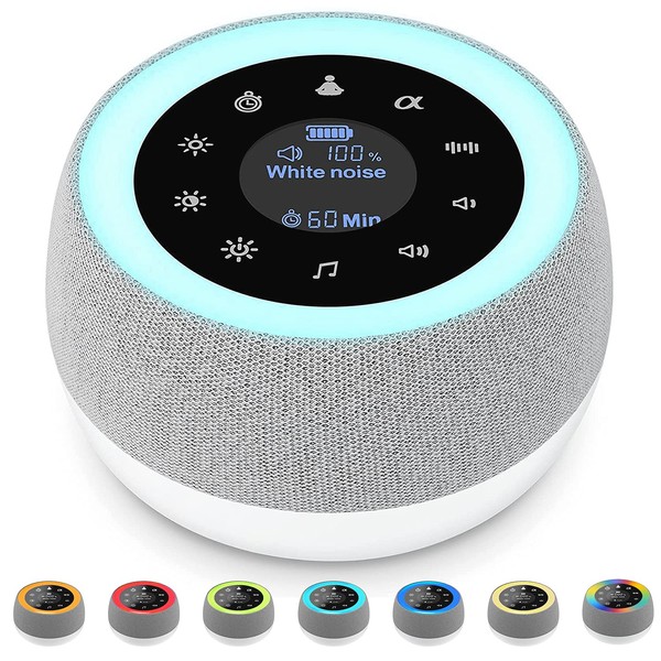 [2 in 1] White Noise Machine, Sleep Sound Machine with 7 Colors Night Light, 32 Soothing Sounds, Built-in Battery & Headphone Jack, Portable Sound Machine for Sleeping Baby, Adult and Sound Therapy