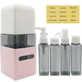 Empty Travel Small Size Pump Bottles Tubes kit for toiletries with Labels， Keepzi Reusable Leakproof Traveling Conditioner containers Sets for Liquids Lotion Shampoo Foam soap face Body wash, Pink
