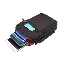DFVmobile - Multi-use case with 4 compartments, zip, loop for belt for Oukitel WP6 (2020) - black (19 x 11.5 cm)