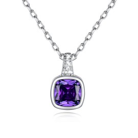Birthstone Necklaces for Women, Tiny Crystal Pendant Women Necklace,S925 February Birthstone Jewelry with 18" Chain