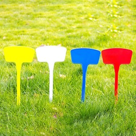 Paquete de 50 etiquetas de plástico para plantas de jardín de 20 cm, para identificación de verduras, invernadero, vivero, estacas, blanco, amarillo y azul para rojo