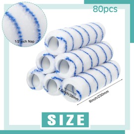 Leumoi 80 Pieces Paint Roller Covers 1/2 x 9 Inch Microfiber Paint Brush Roller Kit Naps House Painting Supplies for Wall House Home Repair Tools(Blue Stripe)
