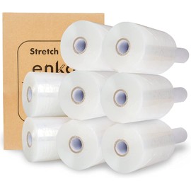enKo 16 Pack 5" Mini Roll Stretch Film with Easy Grip Handle (16,000ft | 1000ft/Roll) - Includes 1,600pcs Fragile Labels
