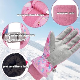 FAYHIJUN Waterproof Kids Gloves Winter Cold Weather Mittens thermal Snow Cycling Ski Glove Age1-13 for Boys Girls Kid Boy toddler Girl Children Outdoor Sport (Pink, L（Age9-13）)