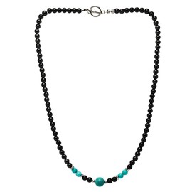 TreasureBay Handmade Mens Tigers Eye Onyx Beaded Necklace Chain Natural Gemstones Healing Crystal Jewellery (Black/Blue Turquoise)