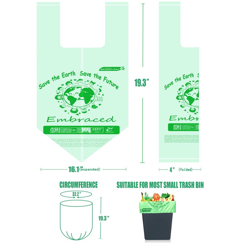 BEIDOU-PAC 1.6 Gallon Compostable Trash Bags with Handle, 125 Count