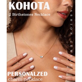 KOHOTA Gold Birthstone Necklace for Women Non Tarnish 14K Gold Plated CZ Heart Pendant Necklaces Dainty 2 Birthstones Emerald Green Charm Necklace for Mother and Daughter Birthday Jewelry Gifts