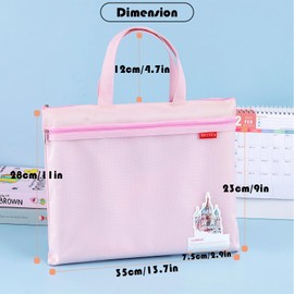 BRZUKA Mesh Zipper Pouch 11x13.7 in, A4 Double Pocket Waterproof File Bag with Handle, Document Storage for School/Travel/Office/Puzzle (Pink, 2pcs)