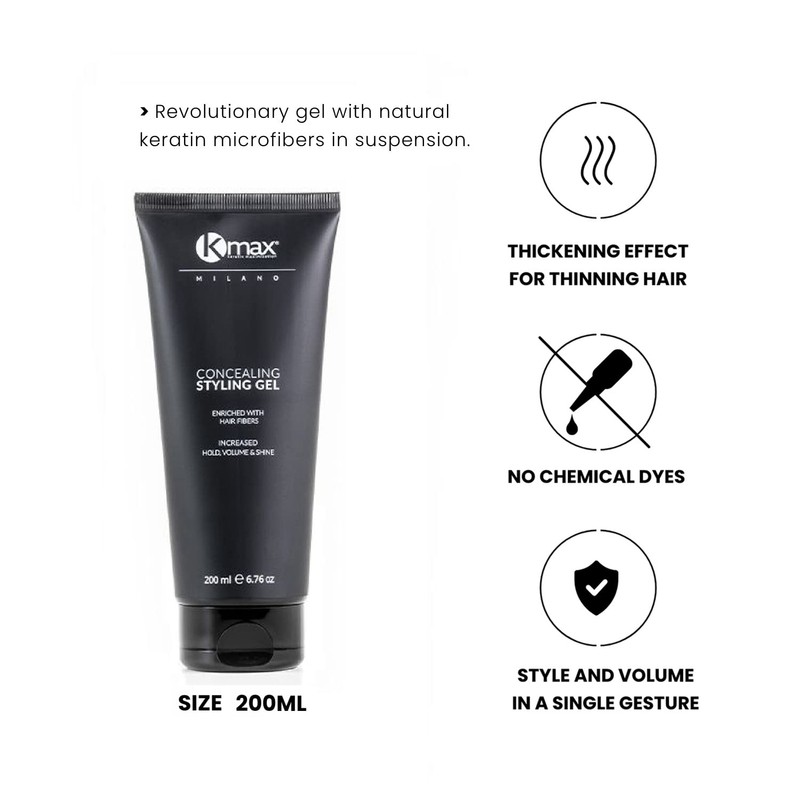 Kmax Thickening Styling Gel with Keratin Fibres for Thin Hair