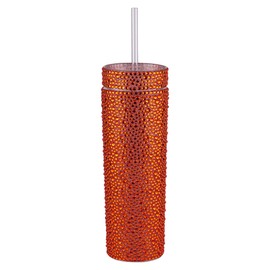 Sparkles Home Strass Tumbler, Glass Rhinestones, Straw and Lid Included, BPA-Free Acrylic, Glamorous Insulated Drinkware, Orange, 16 Ounces, Sold Individually