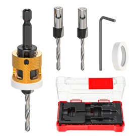 QCDENG 5Pcs Yellow Countersink Drill Bit Set with Adjustable Bit Depth Stop, 6542# High Speed Steel Center Tapered Head Drill 1/8" 9/64" 5/32" Drill+3/8" 82° Counter-Bore, 1/4" Hex Shank