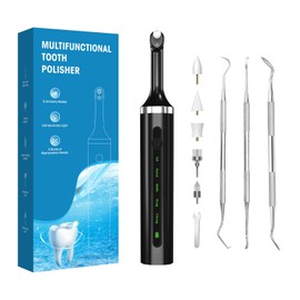Tooth Polisher - Plaque Remover for Teeth Whitening Dental Tools Electric Tartar Polishing Teeth Cleaning Kit with LED Light 5 Speed Modes with 5 Replacement Brush Heads (Black)