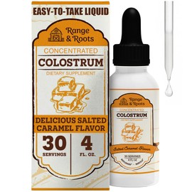 Range & Roots Colostrum Supplement - Liquid Bovine Colostrum - Alternative to Colostrum Powder - Support Gut Health, Immunity, Energy - Healthy Hair, Skin & Nails - Salted Caramel Flavor (30 Servings)