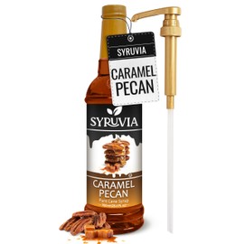 Syruvia Caramel Pecan Syrup – Caramel Pecan Coffee Syrup Flavor, 25.4 fl oz, Kosher, Gluten Free, Perfect for Coffee, Drinks, Soda, Desserts, and More, With Syrup Pump