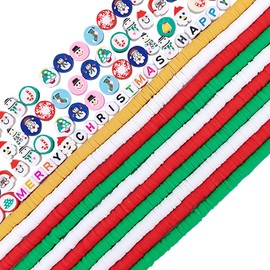 3600 PCS Christmas 10 Strands Clay Beads Polymer Clay Beads for Jewelry Making, with 50pcs Christmas Clay Charms and 200pcs Letter Beads for Bracelets Making (Christmas)
