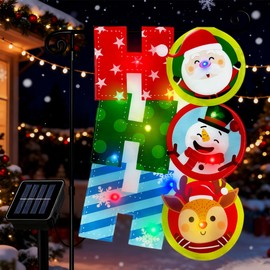 3D Lighted Christmas Garden Flag, Solar Powered LED Outdoor Santa, Snowman, Reindeer Winter Holiday Yard Flag, Double Side HoHoHo Shaped Flag for Patio Lawn, Home Porch 12×18 Inch