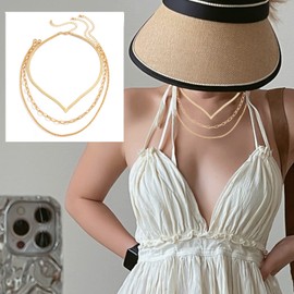 JUSTOOP Dainty Gold Layered Necklaces for Women V-shaped Snake Bone Chain Necklaces French Clavicle Chain 18K Gold Plated Choker Necklace