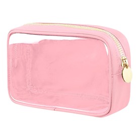 FFpaw Clear Makeup Bag, Nylon Small Cosmetic Bag Large Makeup Bag for Purse TSA Approved Toiletry Bags with Zipper Big Makeup Organizer for Women Girls (Pink Large)