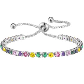 Luckimoli Tennis Bracelets for Women Rainbow Cubic Zirconia Bracelet Adjustable Bracelet Mother's Day Jewelry Gift Birthday Christmas Gifts for Women Mom Wife