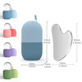 Set de rodillo de silicona y raspador de acero inoxidable con bolsa de almacenamiento - Kit facial reutilizable de 2 piezas para masaje manual,...    