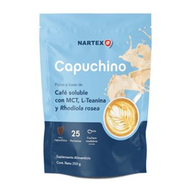 Capuchino con MCT + L-Teanina + Rhodiola 250 g, Suplemento Alimenticio en Polvo, Bebida para Rutina Activa y Estilo de Vida Dinámico, Sin Azúcares Añadidos.