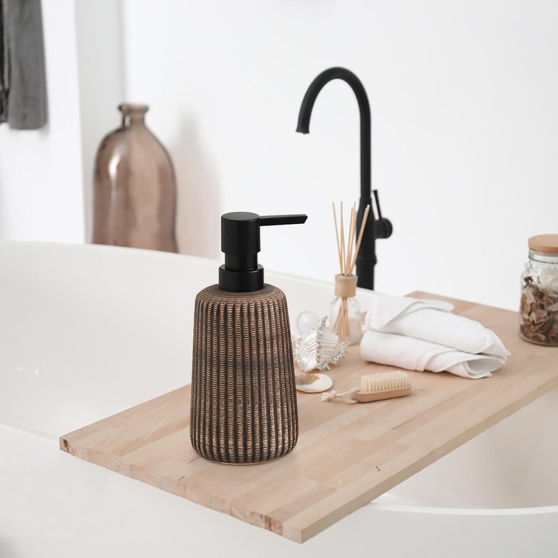 Boperzi Liquid Pump Soap Dispenser for Bathroom Ceramic Striped Kitchen