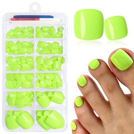 LuckForever 168pc Press on Toenails Women Fake Toe Nails with Glue Adhesive Tabs, Neon Fake Toenails Press on Nails Toe Acrylic Nail Tips Short Square False Toenails Artificial Toe Nails Press ons