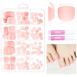 Kiiwah Pack of 120 False Toenails Kit, French Matt Toenails for Sticking, Full Cover Acrylic Toenails Nail Tips, Natural Artificial Toenails for Gluing for Women, 12 Sizes