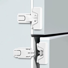 Maveek 4-Pack Child Proof Refrigerator Lock for Kids, Baby Safety Fridge Latch Door Locks No Drill Childproof Oven Safety Locks for Toddlers, Cats and Dogs (White)
