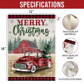 Kilyhome Garden Flag Christmas, Red Truck House Rustic Flag Signs, Buffalo Plaid Merry Christmas Banner, Seasonal Outdoor Yard Decorations
