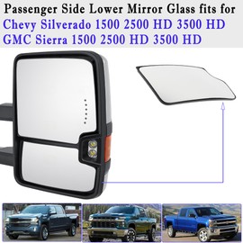 Silverado Passenger Side Lower Mirror Glass Compatible with 2014-2017 Chevy Silverado 1500, 2500, 3500 HD GMC Sierra 1500, 2500, 3500 HD Convex Right Side Heated 23444113 Mirror Glass with Rear Holder
