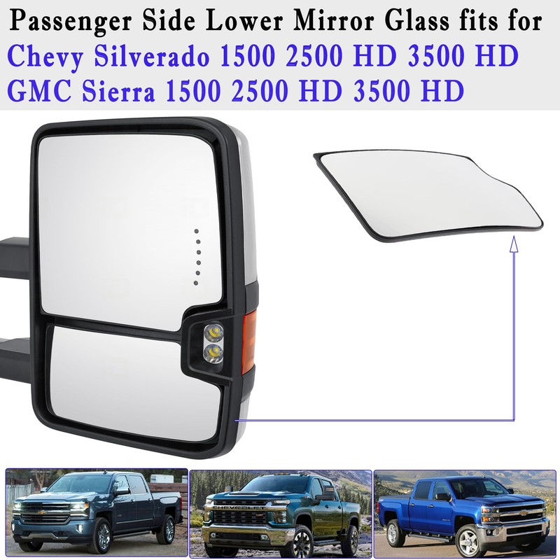 Silverado Passenger Side Lower Mirror Glass Compatible with 2014-2017 Chevy