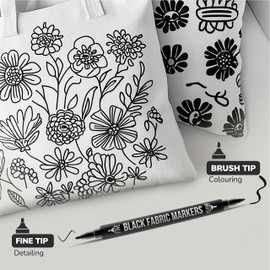 Zenacolor 5 Dual-Tip Black Fabric Markers Permanent for Clothes - Fabric Paint Pens for Personalizing Shirts Bags Hats Canvas and Textiles