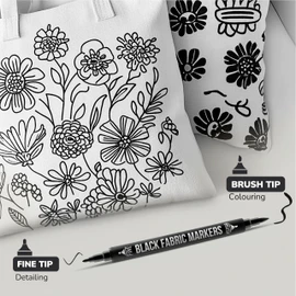 Zenacolor 5 Dual-Tip Black Fabric Markers Permanent for Clothes - Fabric Paint Pens for Personalizing Shirts Bags Hats Canvas and Textiles