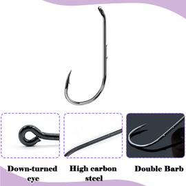 Natufish Baitholder Fishing Hooks 50Pcs Bait Holder Hooks Offset/Double Barbed/Long Shank/Down Eye for Soft Live Baits Saltwater(Size 1/0)