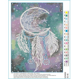 Amiiba Cross Stitch Kits Pre-Printed Moon Dream Catcher DIY 11K Stamped 14"x18" Embroidery Kit with Pattern (Moon)