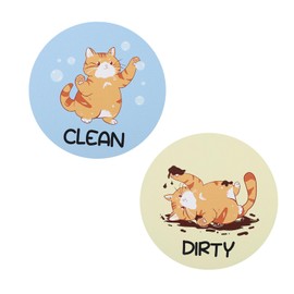 Gosknor 2 Funny Dishwasher Magnets with Cat Motif Clean Dirty, 9 x 9 cm, Double Sided Reversible Pet Kitchen Accessories for Dishwasher, Refrigerator, Laundry Room, Monitoring Cleaning Status